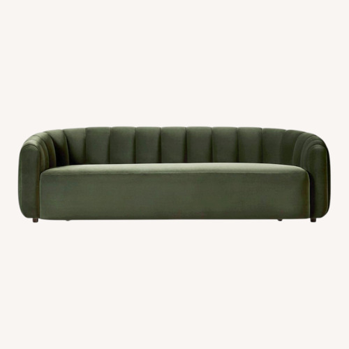 Used CB2 Fitz 97.5” Channeled Green Velvet Sofa for sale on AptDeco