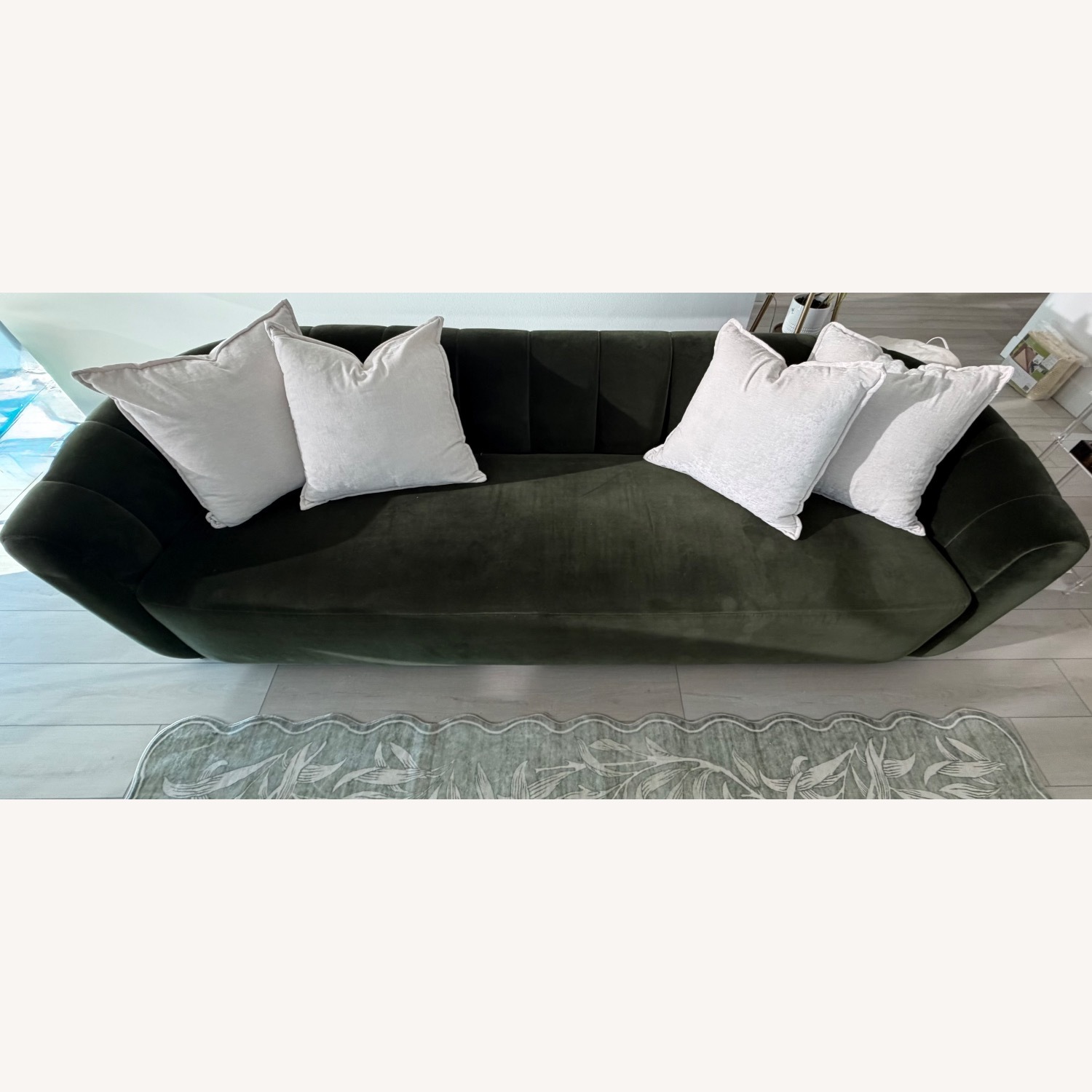 CB2 Fitz 97.5” Channeled Green Velvet Sofa - image-2