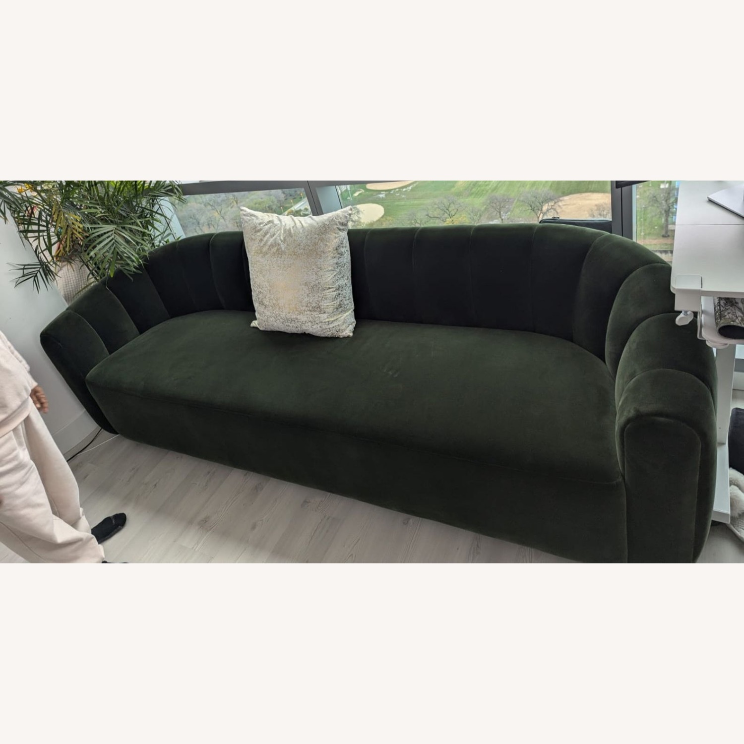 CB2 Fitz 97.5” Channeled Green Velvet Sofa - image-1