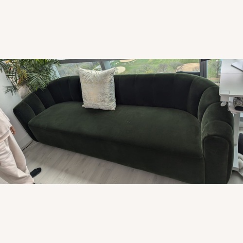Used CB2 Fitz 97.5” Channeled Green Velvet Sofa for sale on AptDeco