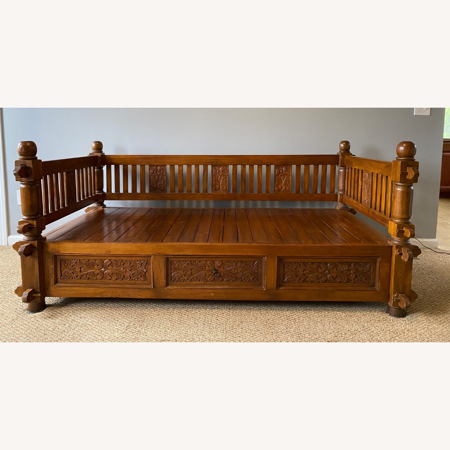 Vintage Javanese Indonesian Jati Wood Bench - image-1
