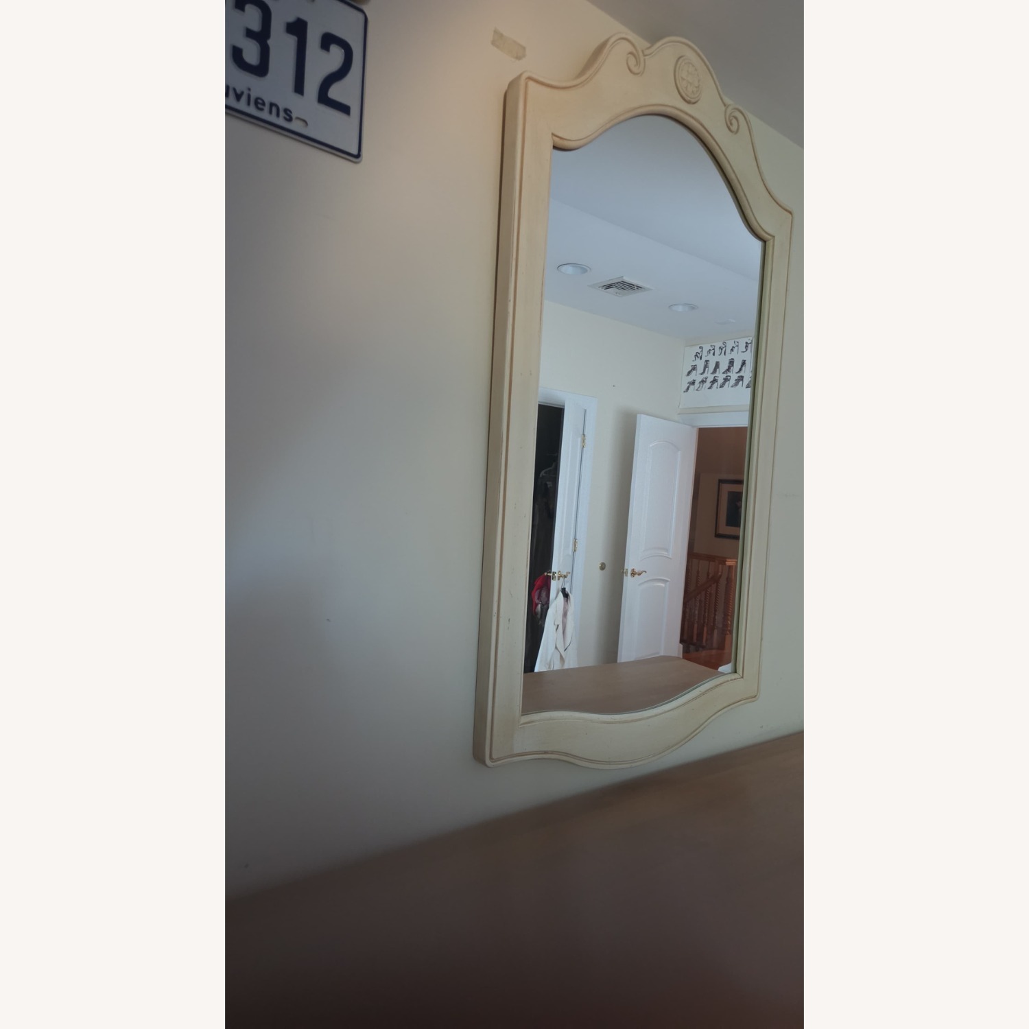 Ethan Allen French Light Brown Wood Wall Mirror - image-4