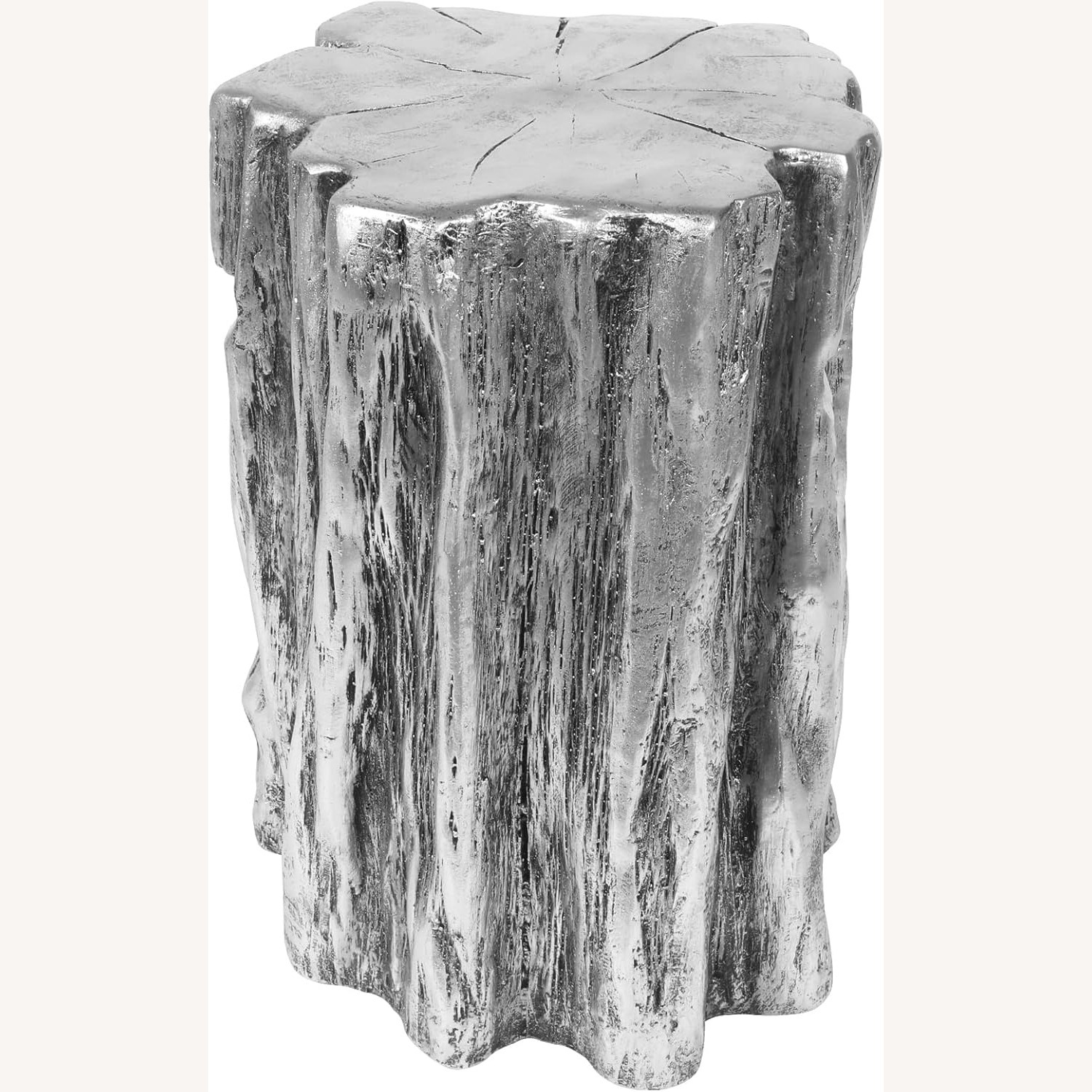 Silver Tree Stump Side End Table Faux Wood - (2) - image-3