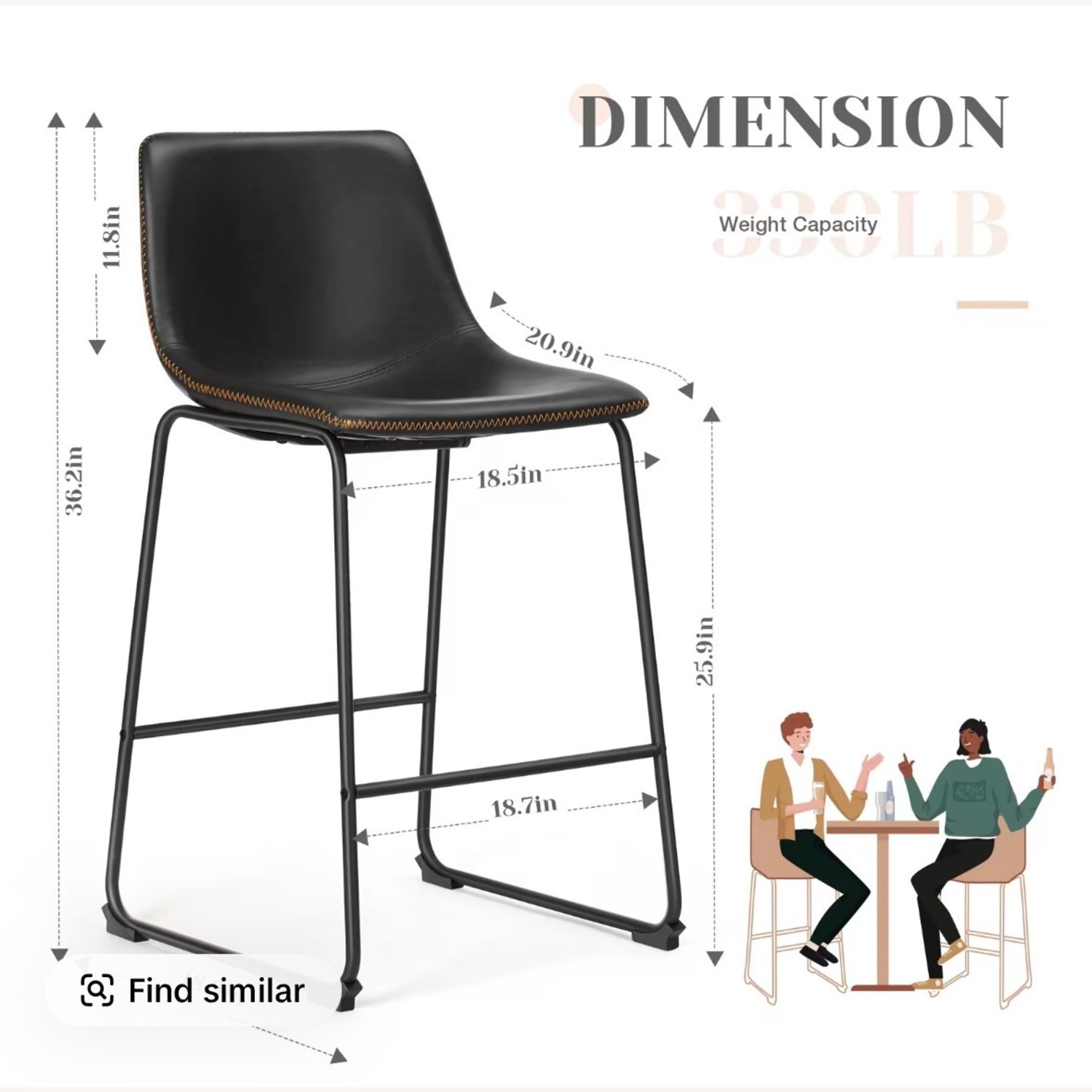 Counter Height Black Leather Bar Stools - image-2