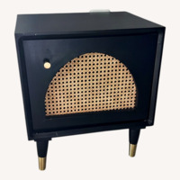 Homary Black Cane Wood  Nightstand