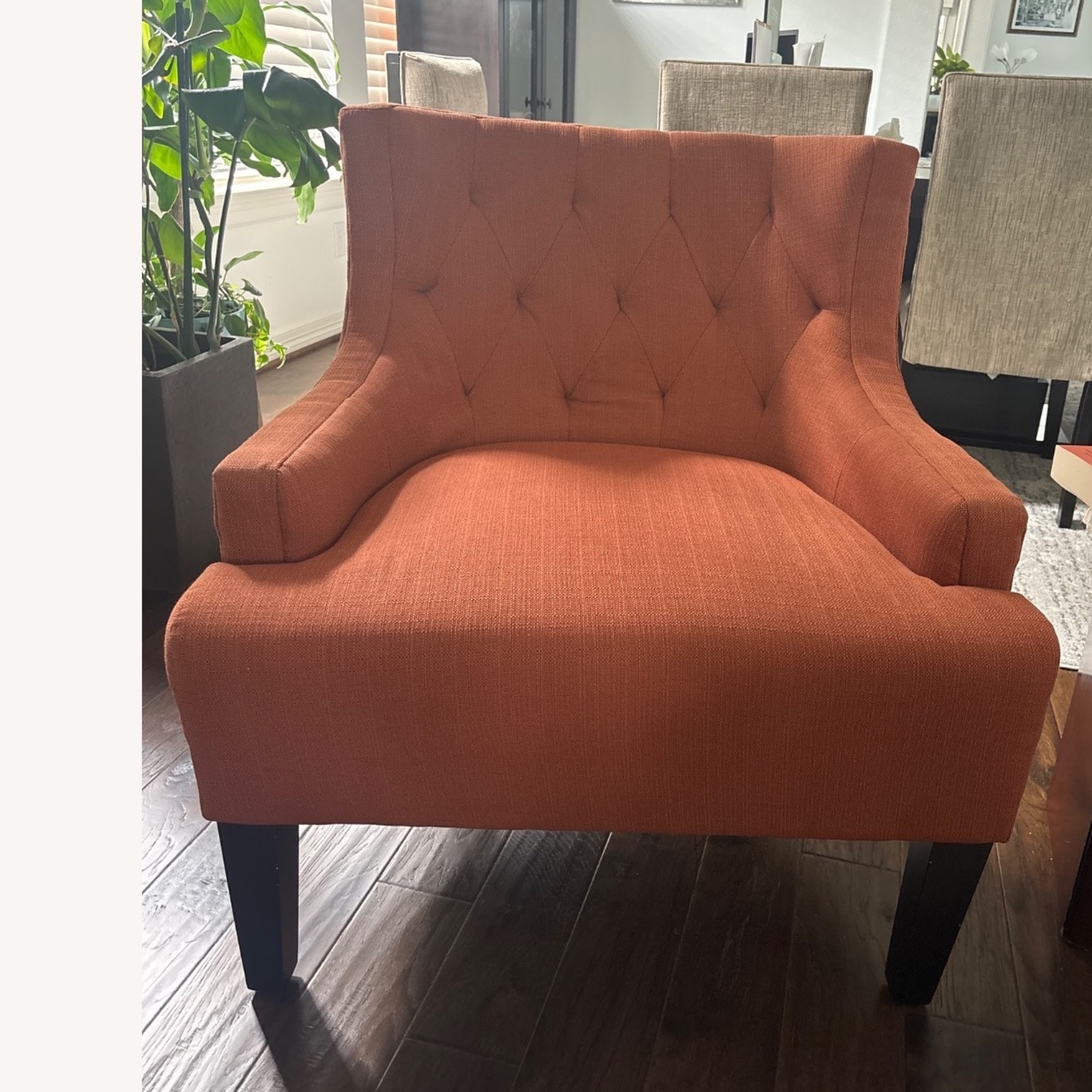 Green and Rustic Orange Fabric Accent Chair - image-1