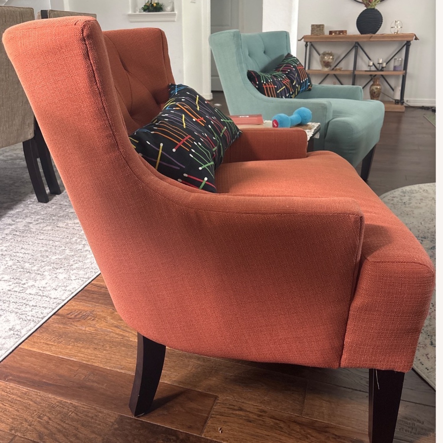 Green and Rustic Orange Fabric Accent Chair - image-3