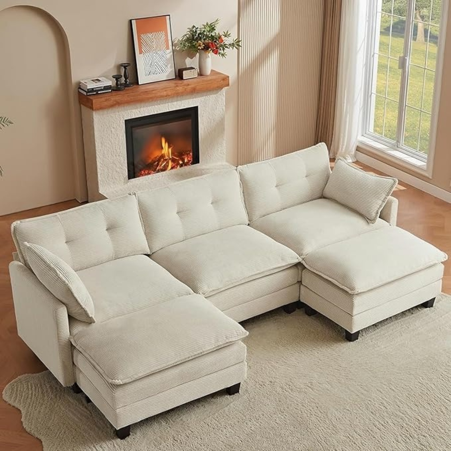 Flexible Combination Modern Deep Seat Sofa (Beige) - image-6