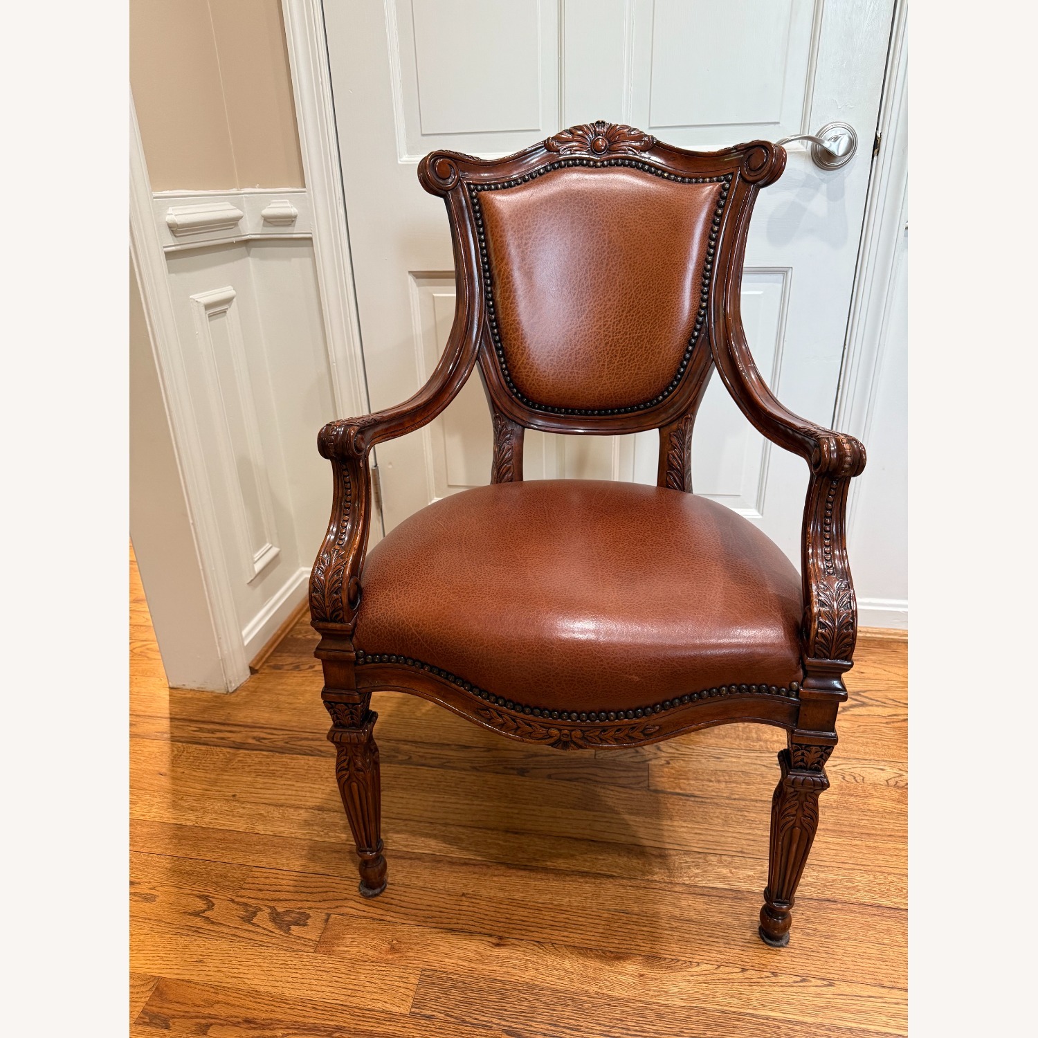 Theodore Alexander Dark Brown Leather Armchair - image-1