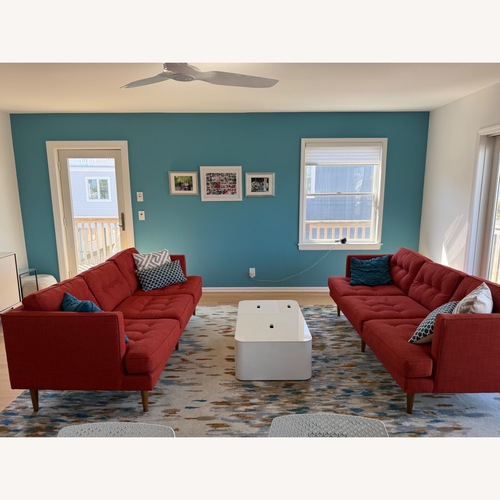Used West Elm Peggy Orange Fabric 3+ Seater Sofa for sale on AptDeco