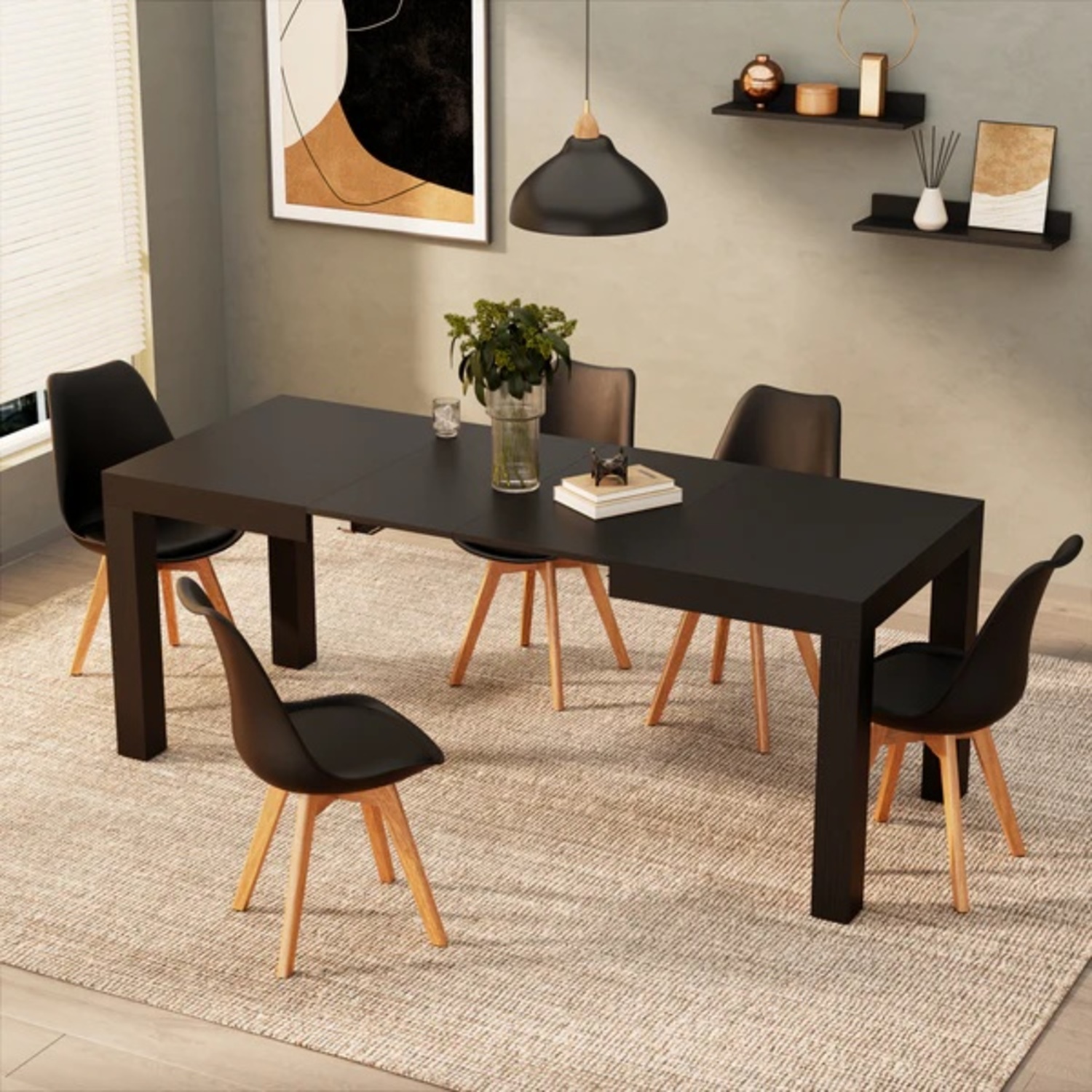 Black Wood Veneer Dining Table - image-4