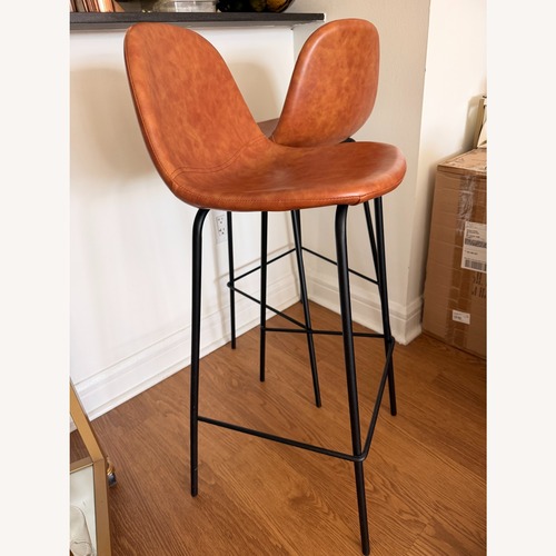 Used Wayfair Saddle Brown Faux Leather Bar Stools for sale on AptDeco