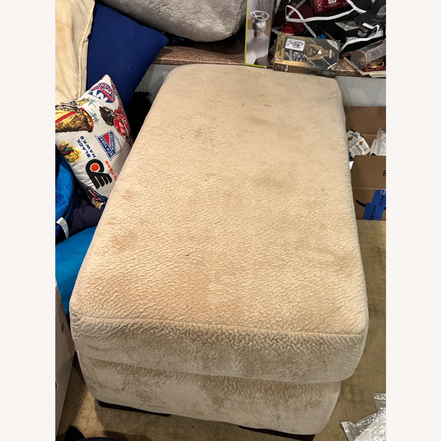 Large Beige Microfiber Sofa w Matching Ottoman - image-7