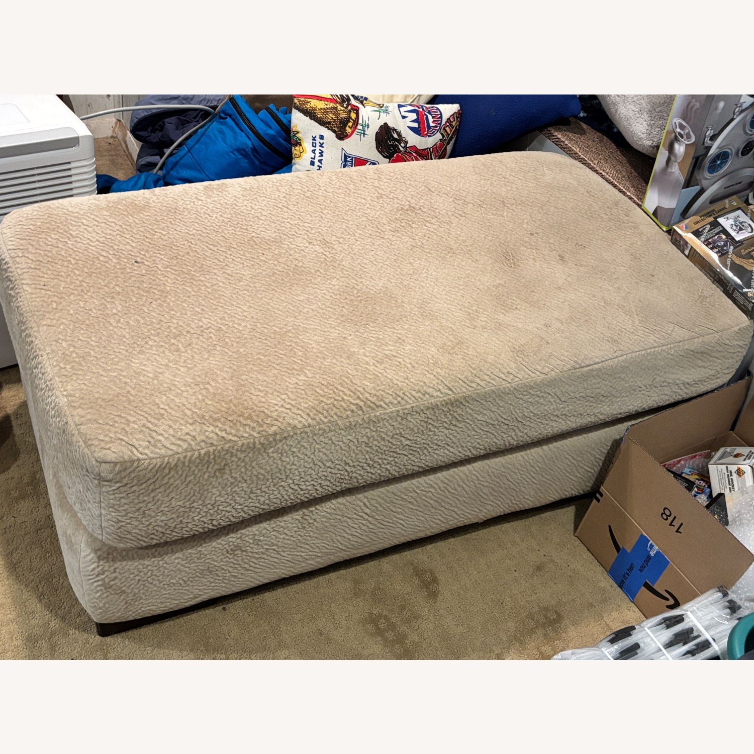 Large Beige Microfiber Sofa w Matching Ottoman - image-6