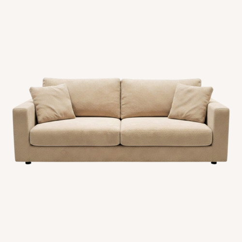 Used Large Beige Microfiber Sofa w Matching Ottoman for sale on AptDeco