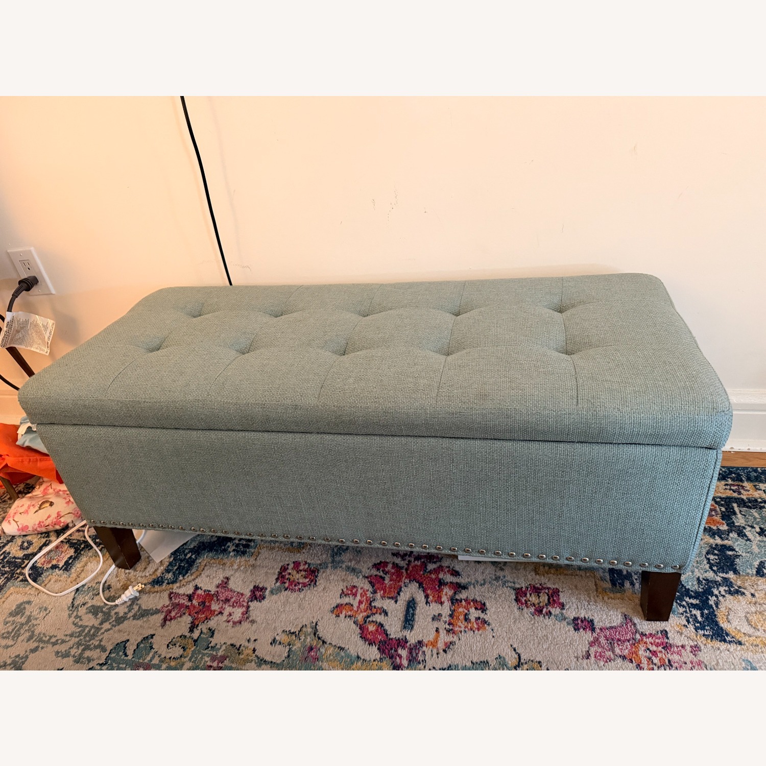 Mint Green Upholstered Storage Bench - image-1