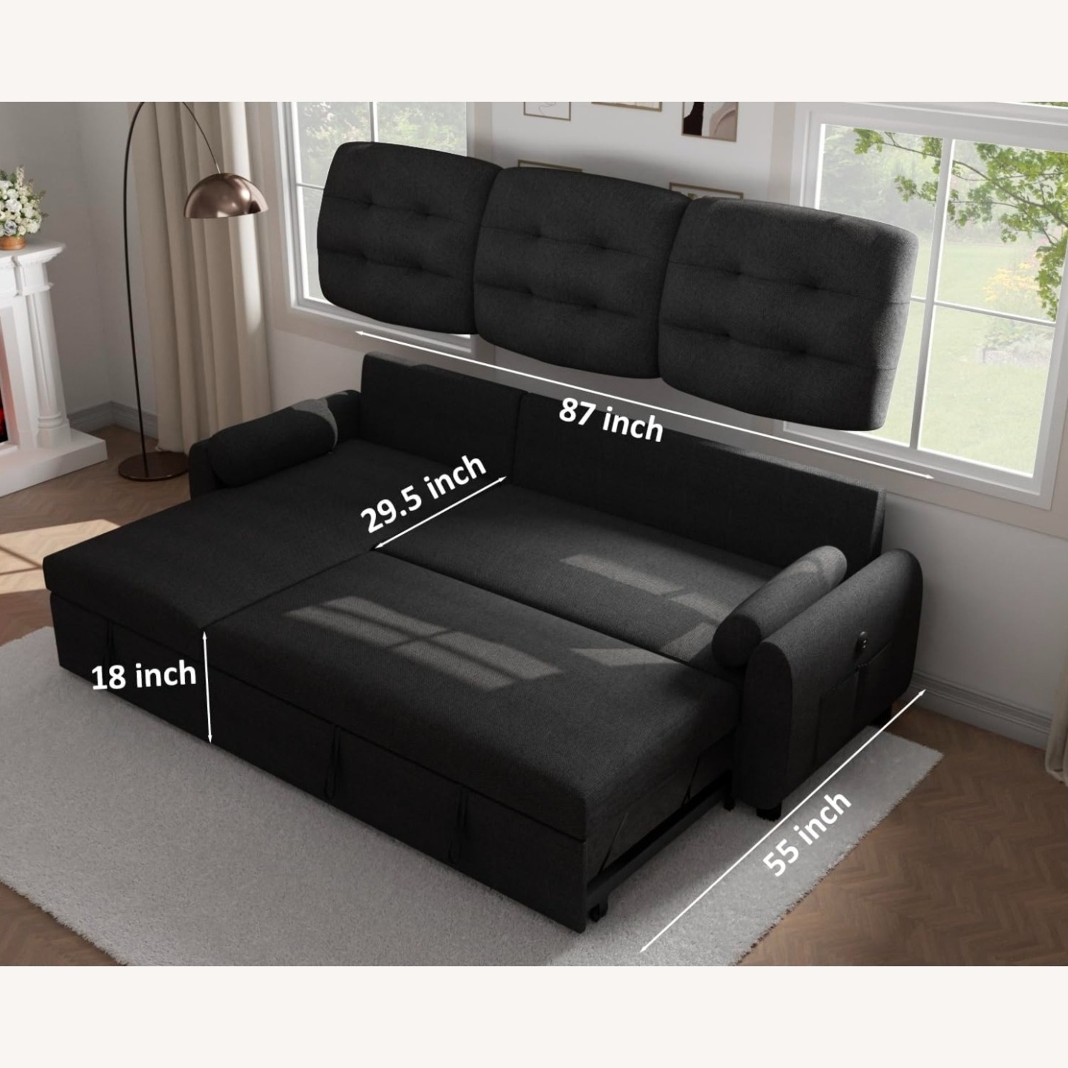 Black Linen Sleeper Sofa - image-6