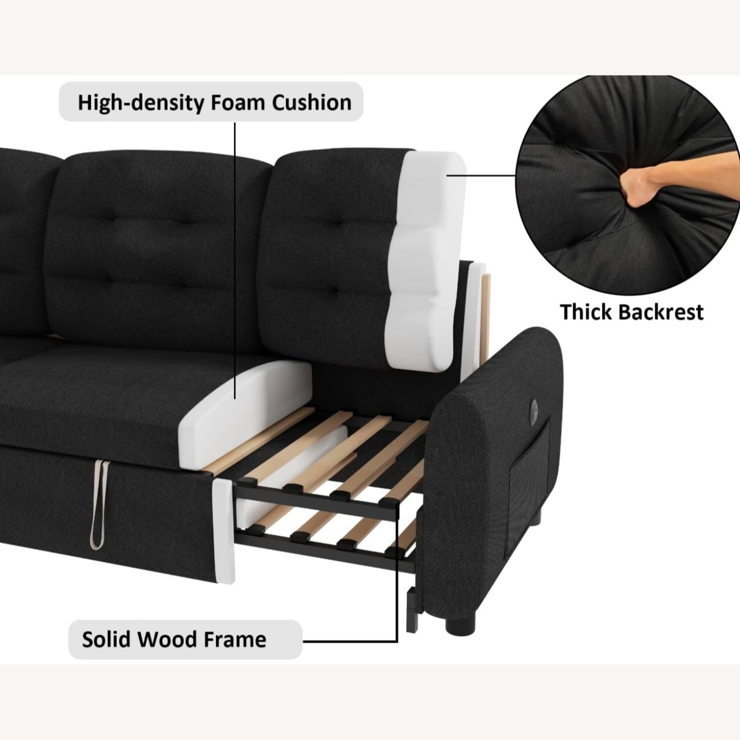 Black Linen Sleeper Sofa - image-8