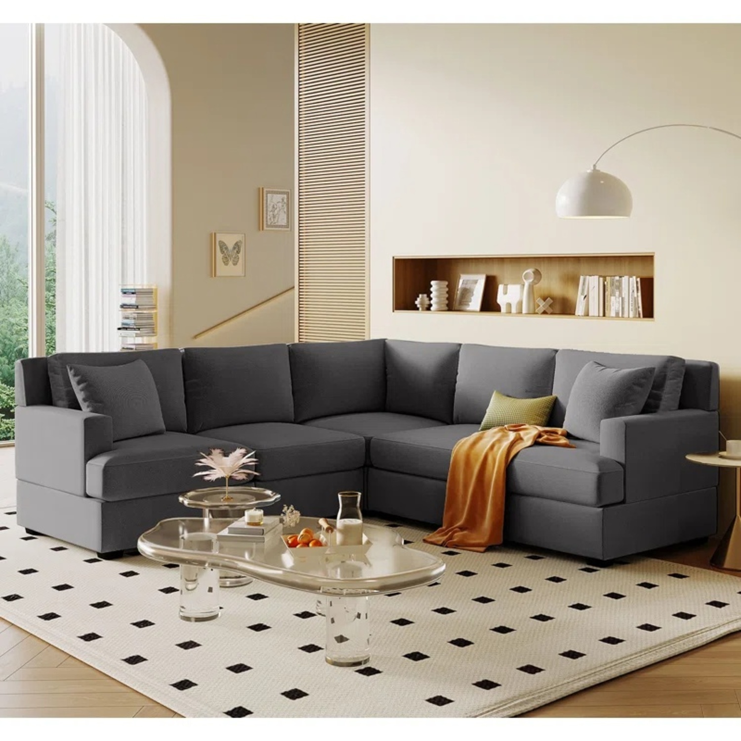 Wayfair Dark Gray Fabric L Shaped Sectional - image-6