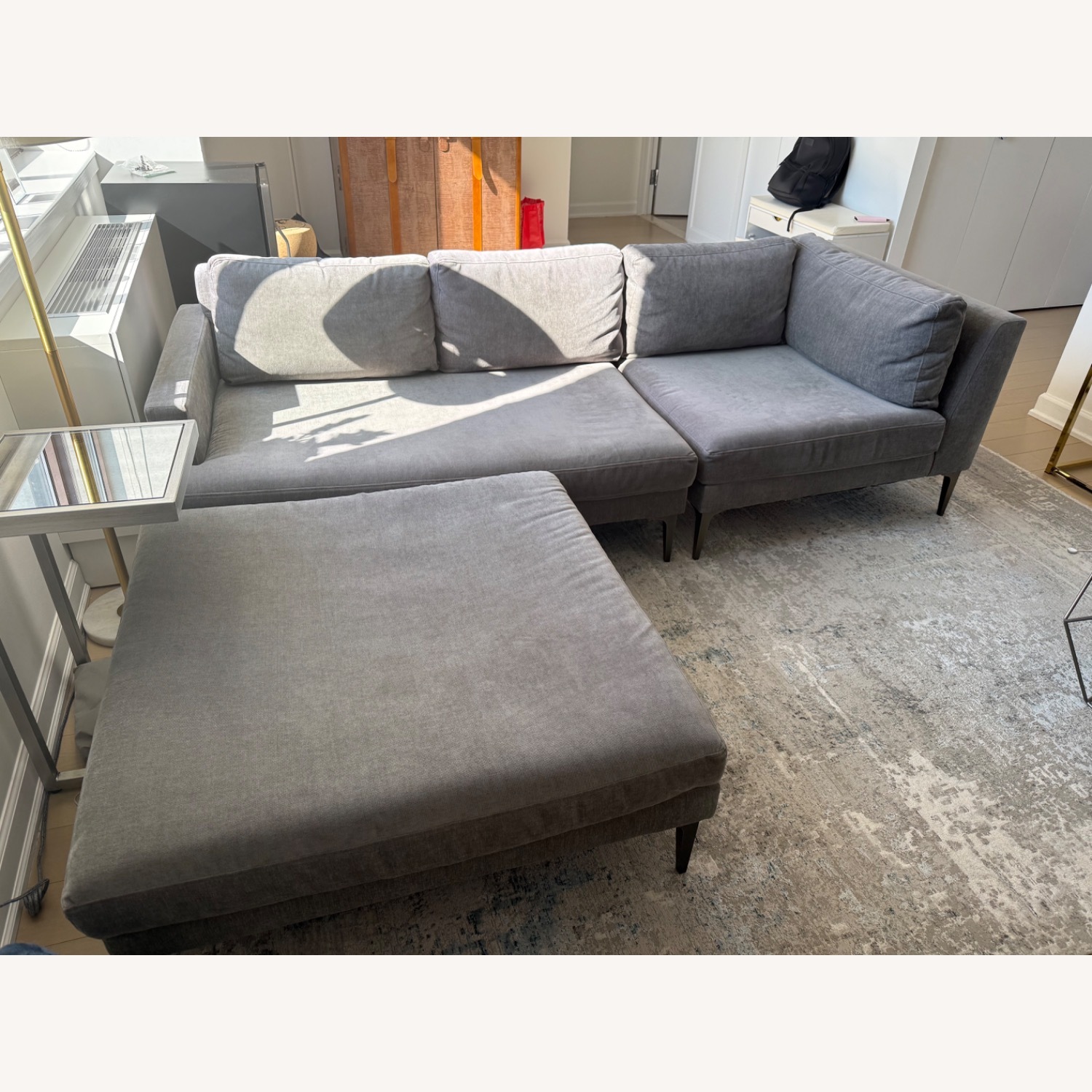West Elm Andes Light Gray Velvet 3+ Piece Sectional - image-1