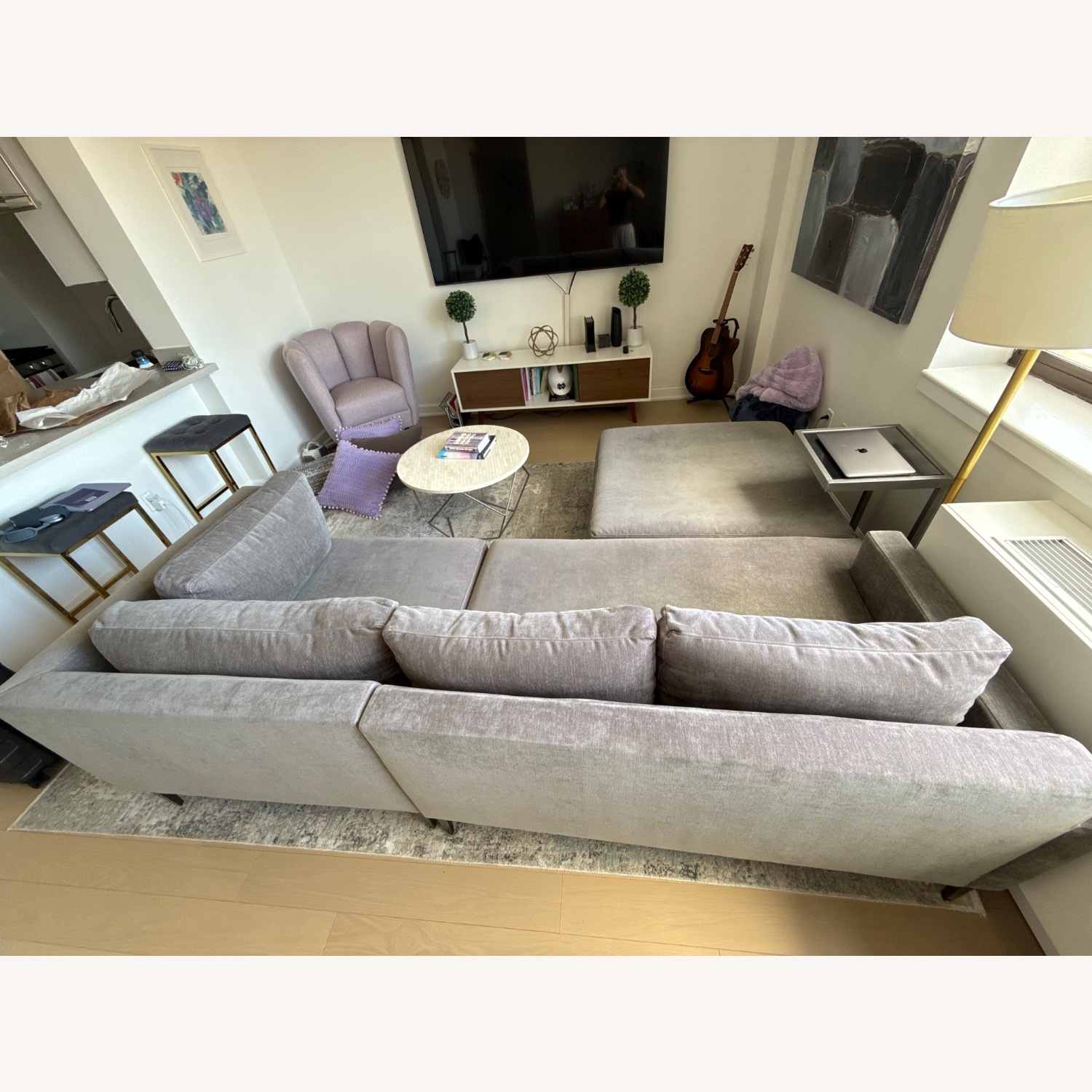 West Elm Andes Light Gray Velvet 3+ Piece Sectional - image-5