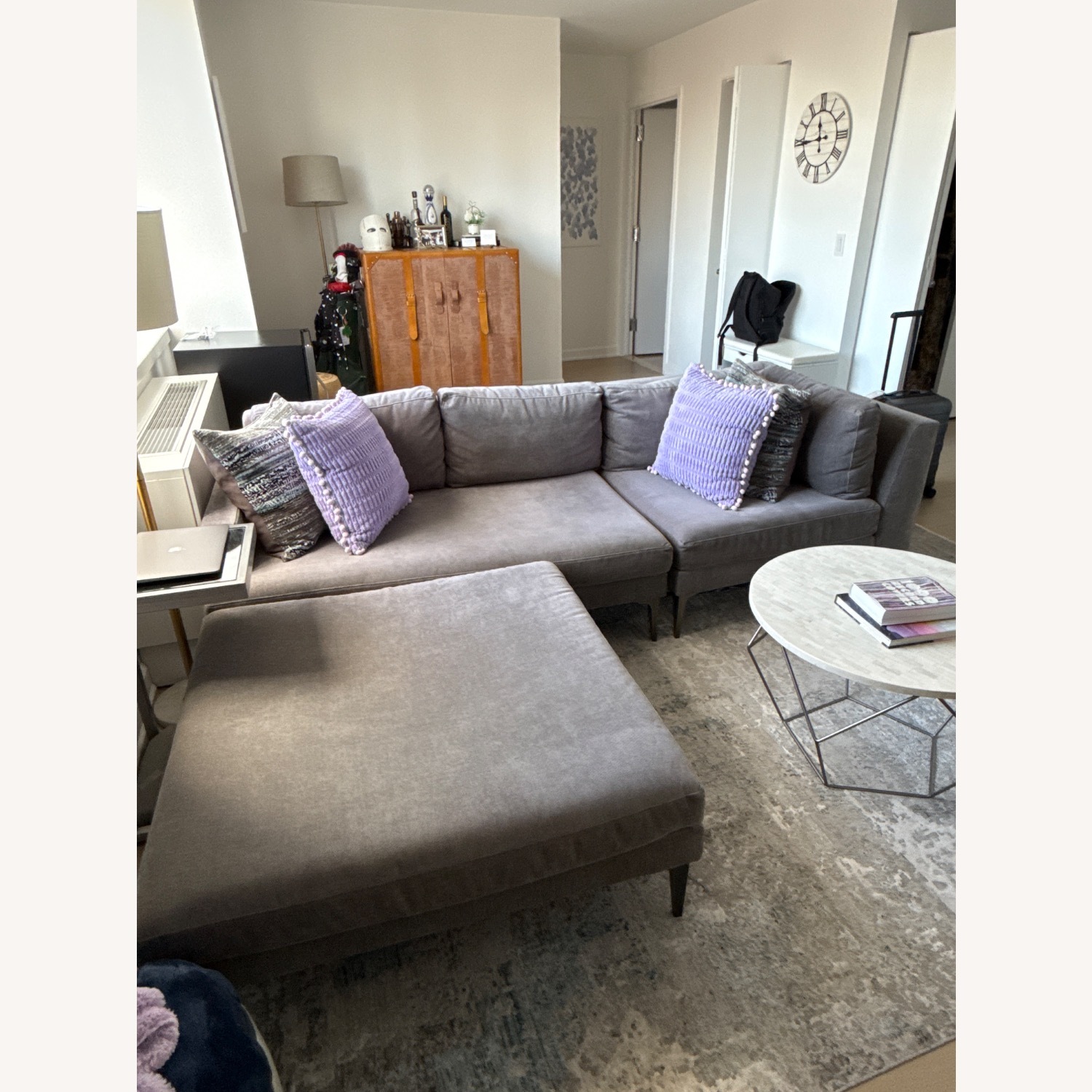 West Elm Andes Light Gray Velvet 3+ Piece Sectional - image-2