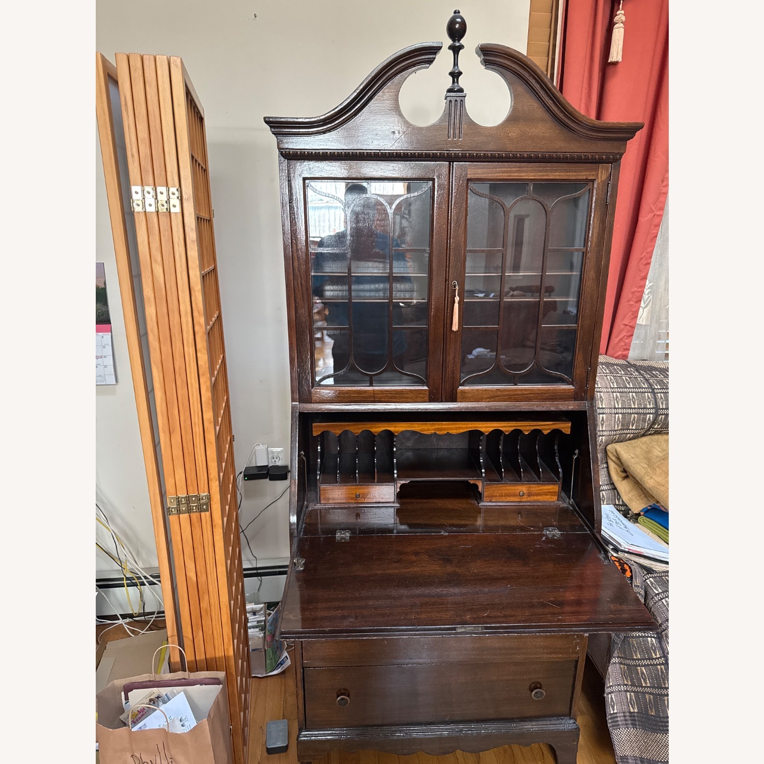 Vintage/Antique Dark Brown Wood Armoire - image-4
