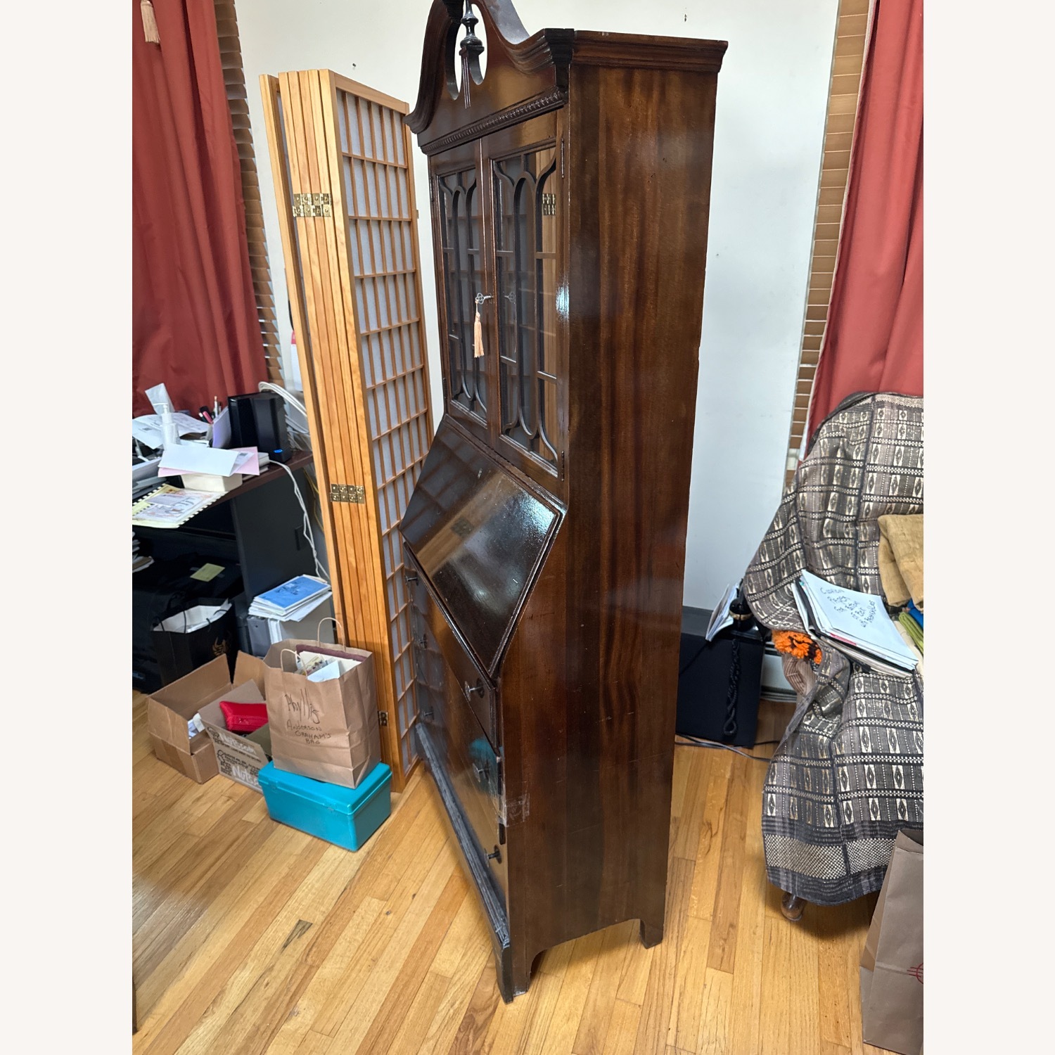 Vintage/Antique Dark Brown Wood Armoire - image-2