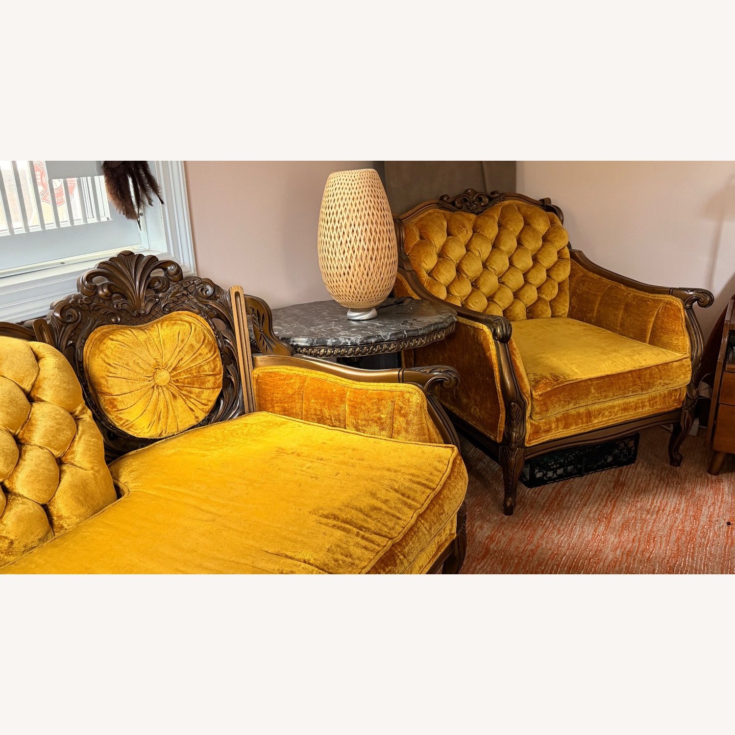 Yellow Velvet 3+ Seater Sofa - image-4