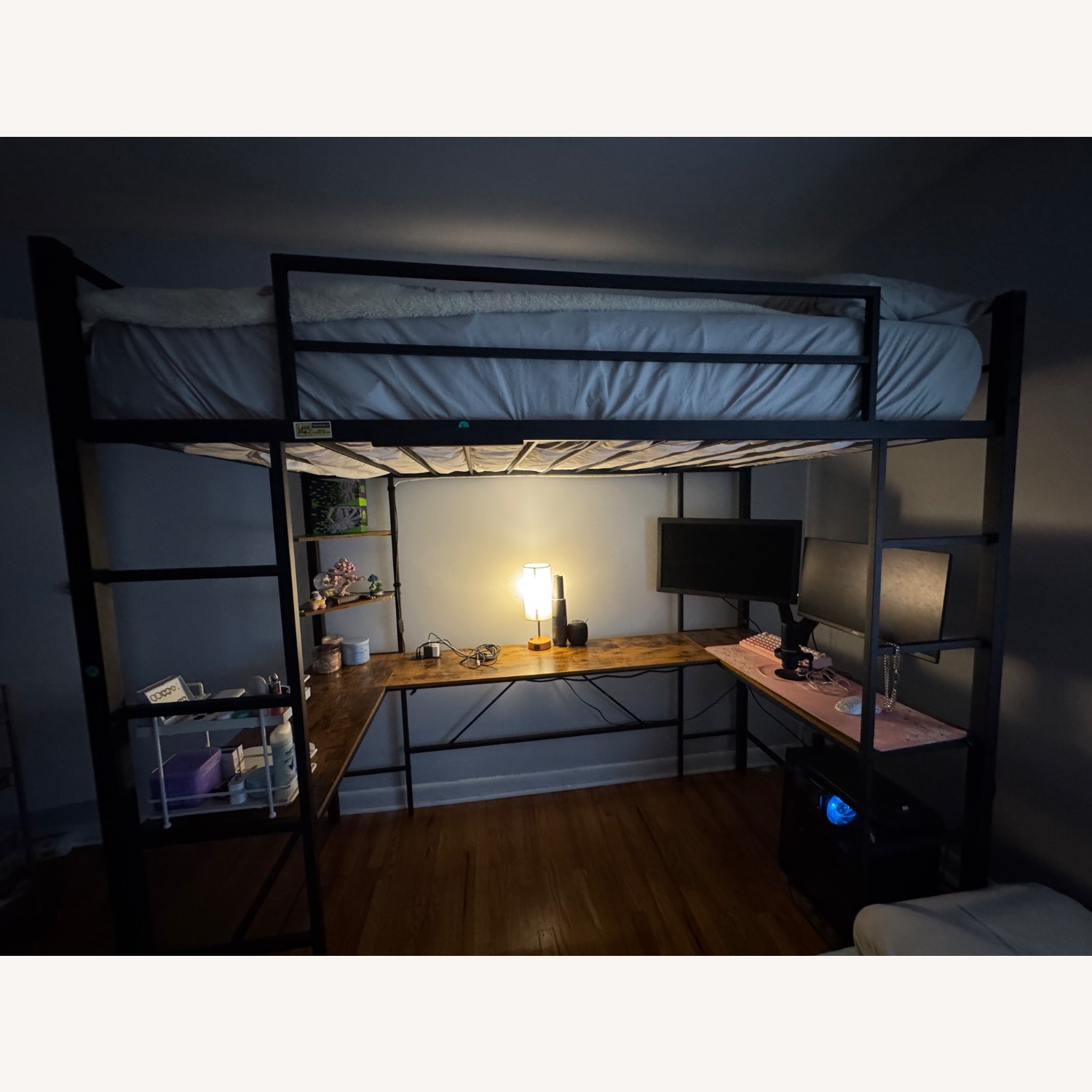 Black Metal Loft Bed with u Shaped Desk Under  - image-2