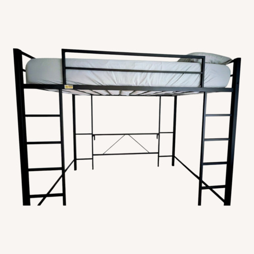 Used Black Metal Loft Bed with u Shaped Desk Under for sale on AptDeco