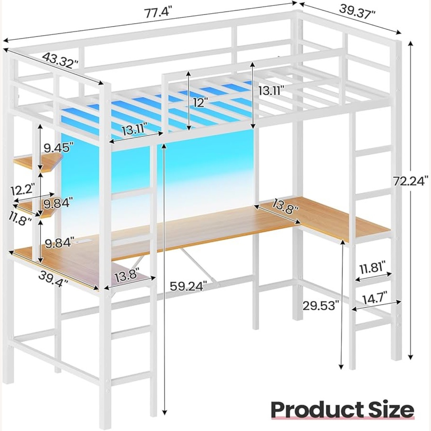 Black Metal Loft Bed with u Shaped Desk Under  - image-4
