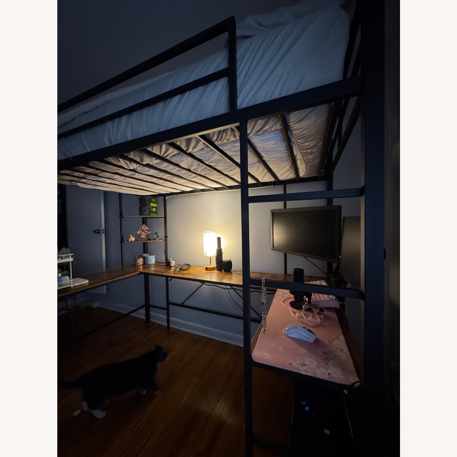 Black Metal Loft Bed with u Shaped Desk Under  - image-5