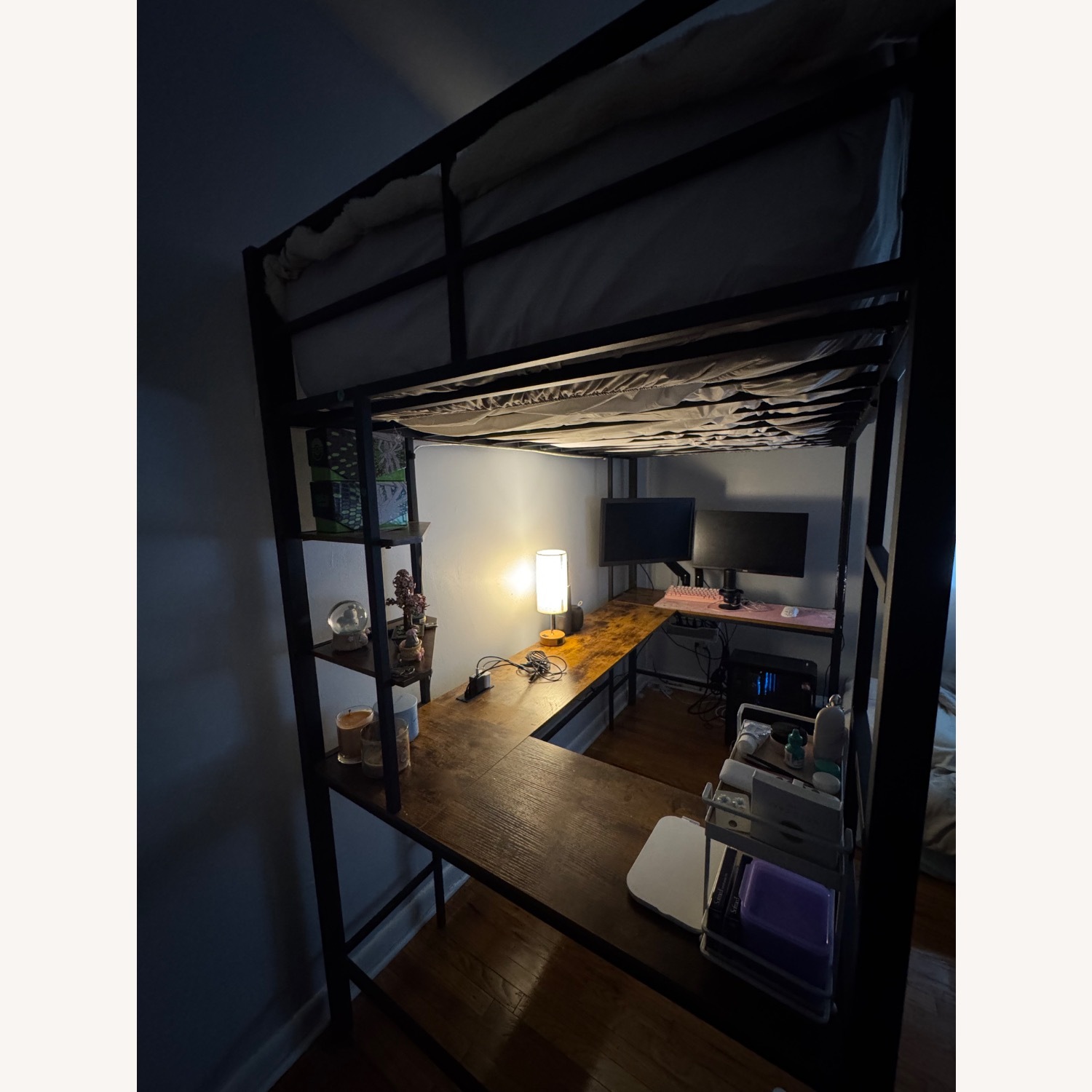 Black Metal Loft Bed with u Shaped Desk Under  - image-3