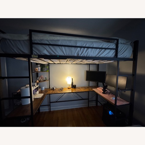 Used Black Metal Loft Bed with u Shaped Desk Under  for sale on AptDeco