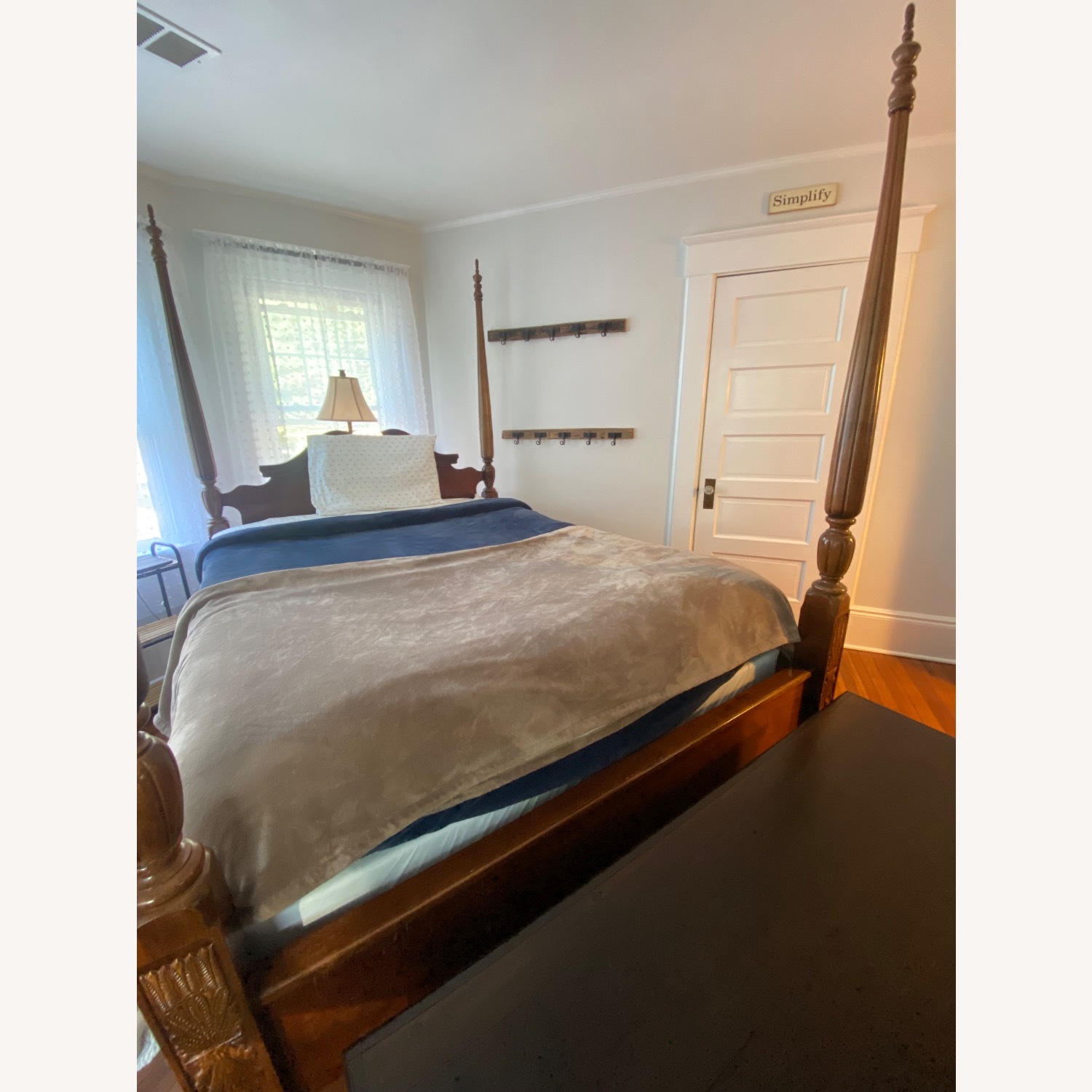 Vintage/Antique Dark Brown Wood Queen Bed - image-1