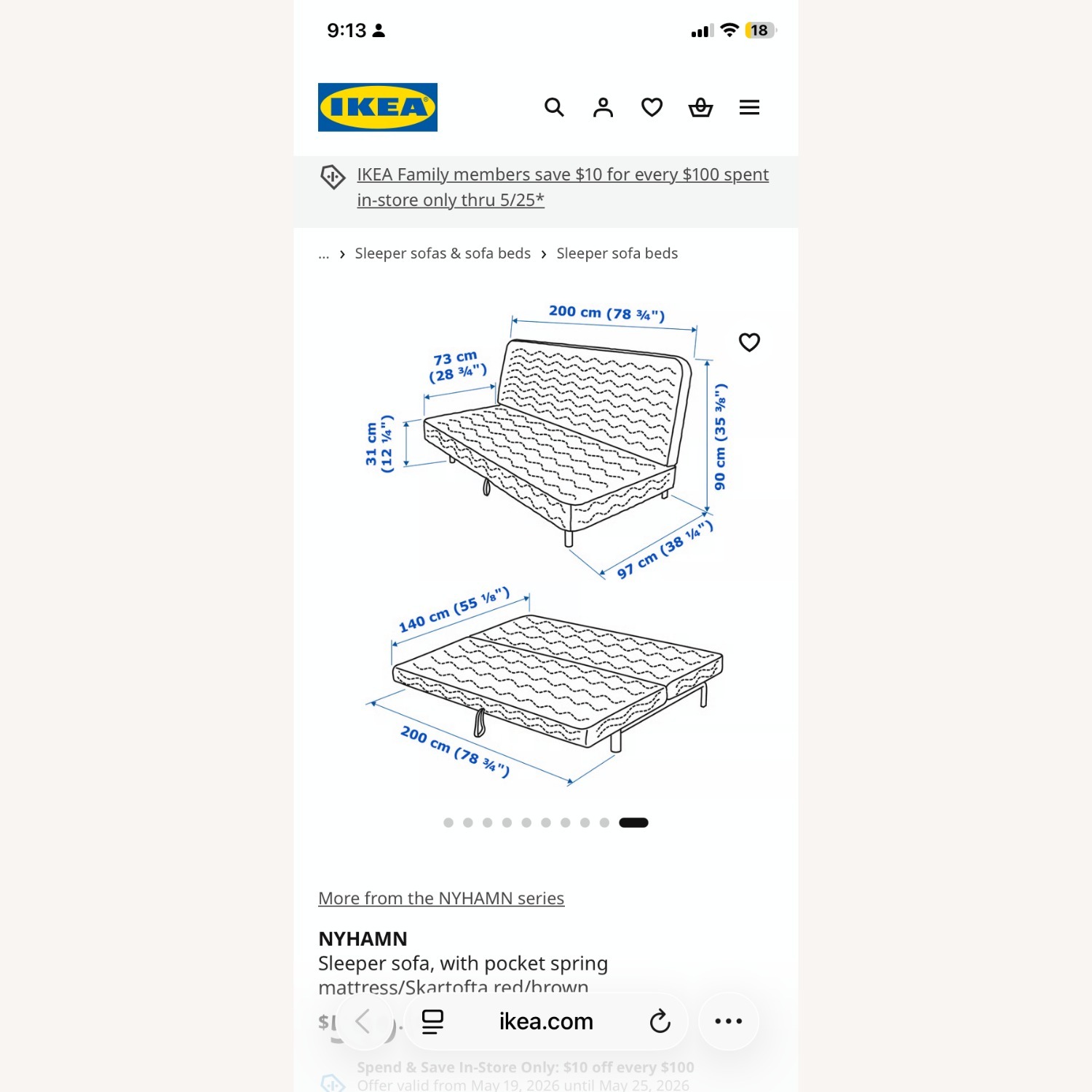 IKEA Nyhamn Sleeper Sofa Red/Brown - image-3