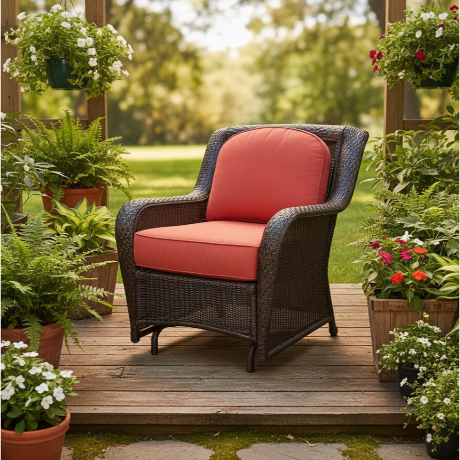 Woven Resin Wicker Rocker Outdoor - image-1