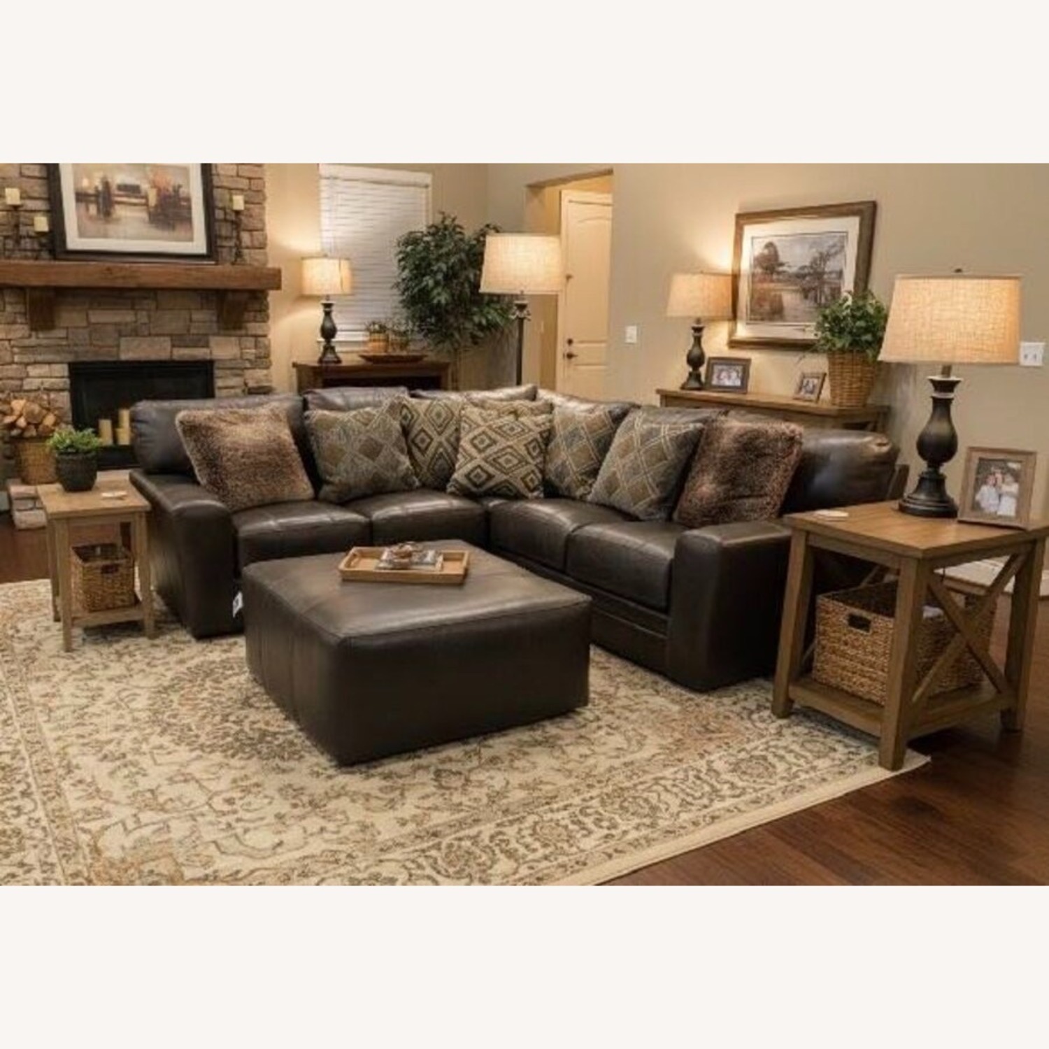 Italian Leather 2-Piece w Ottoman Sectional - image-1