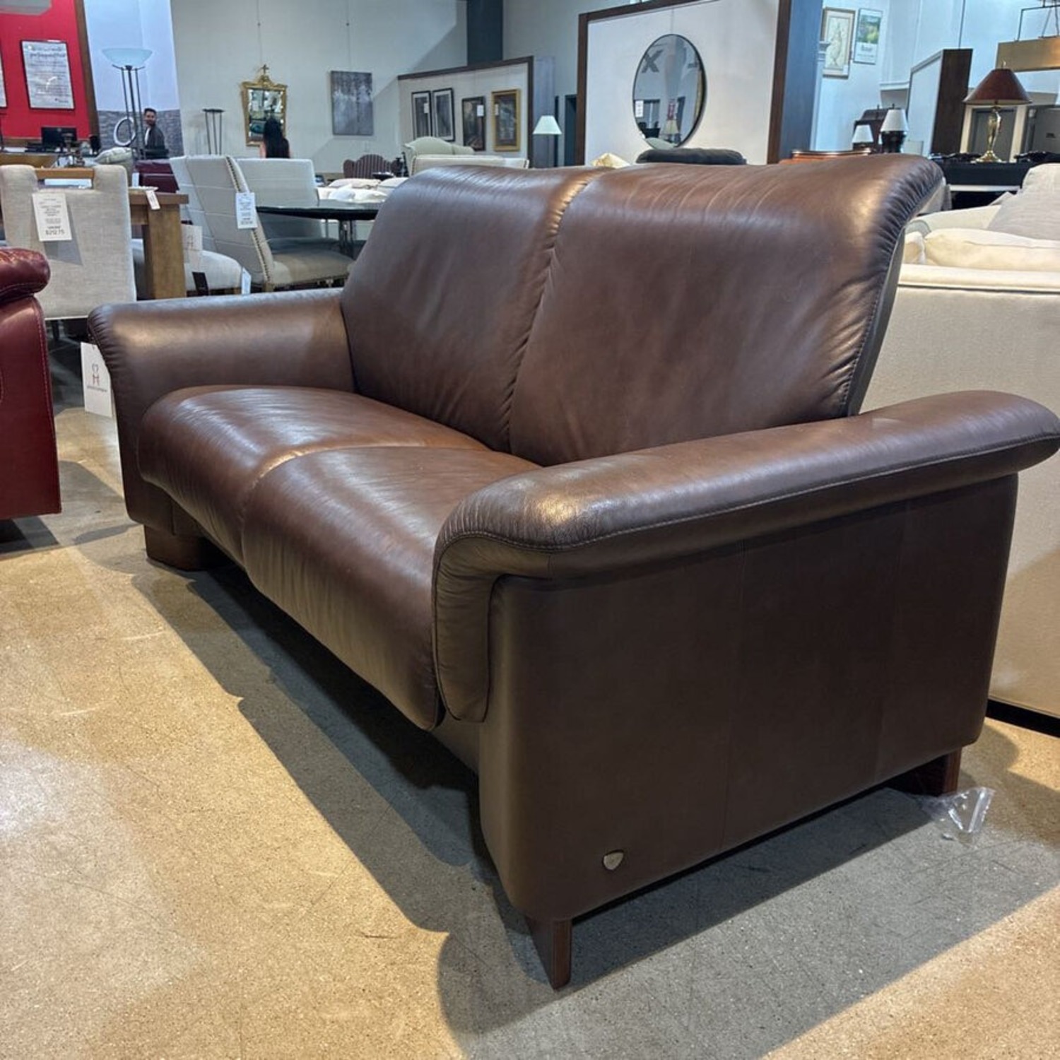 Stressless Brown Leather Ekornes Recliner Sofa - image-4