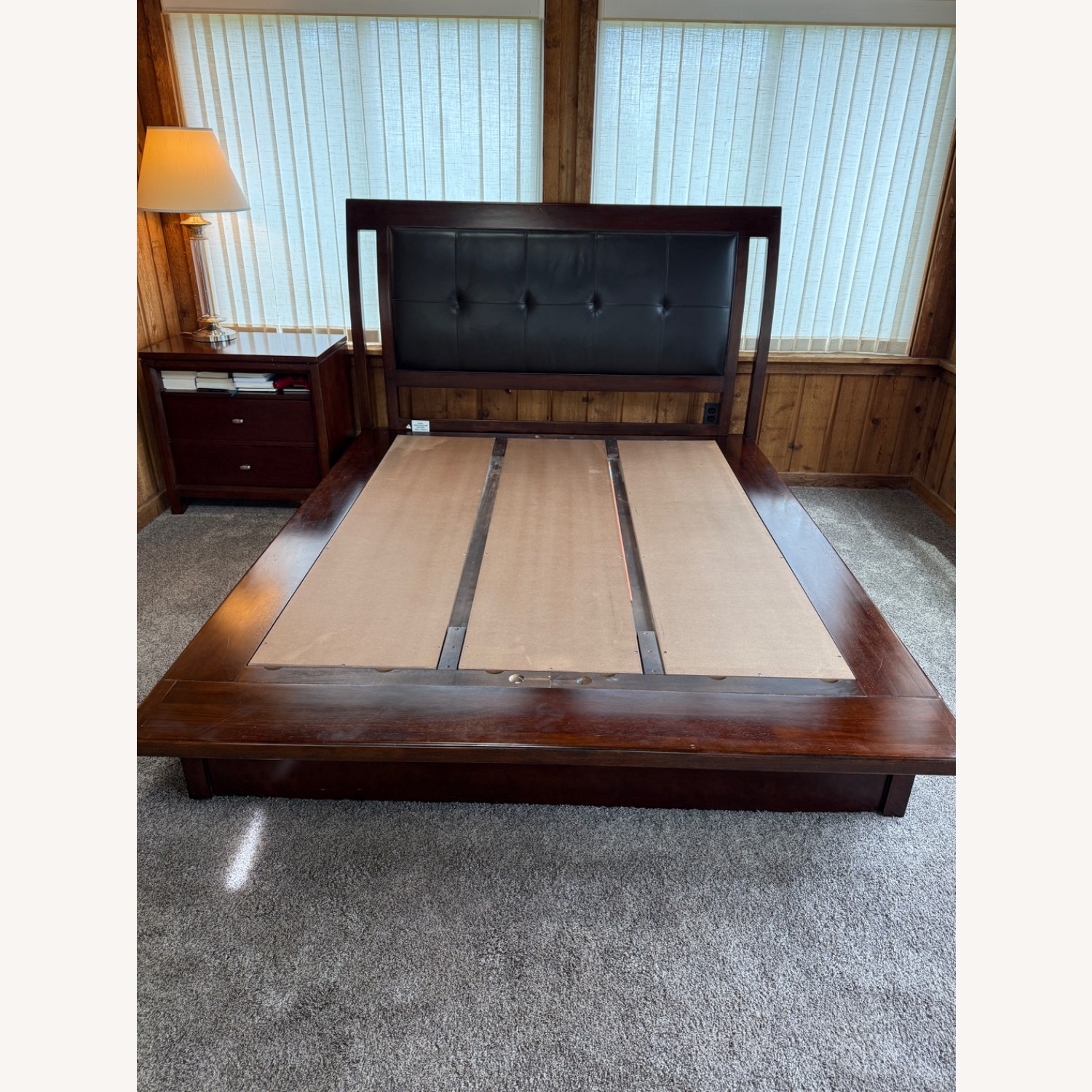 Dark Brown Wood Queen Bed - image-1