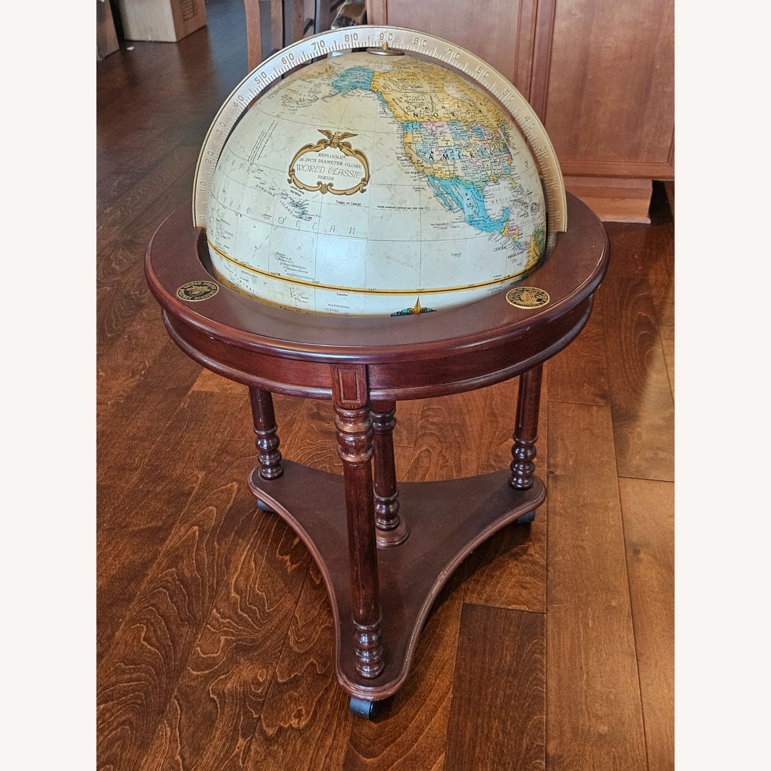 Vintage Cherry Wood Globe - image-1