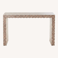Crate & Barrel Intarsia Rectangular Mosaic Teak Wood 50" Console Table