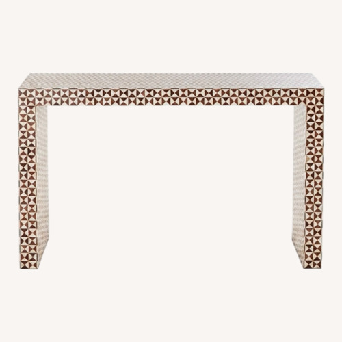 Used Crate & Barrel Intarsia Rectangular Mosaic Teak Wood 50" Console Table for sale on AptDeco