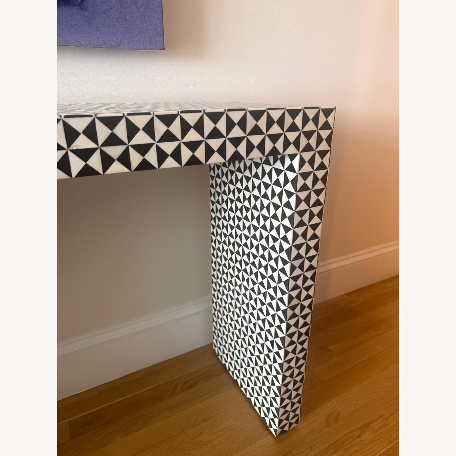 Crate & Barrel Intarsia Rectangular Mosaic Teak Wood 50" Console Table - image-7