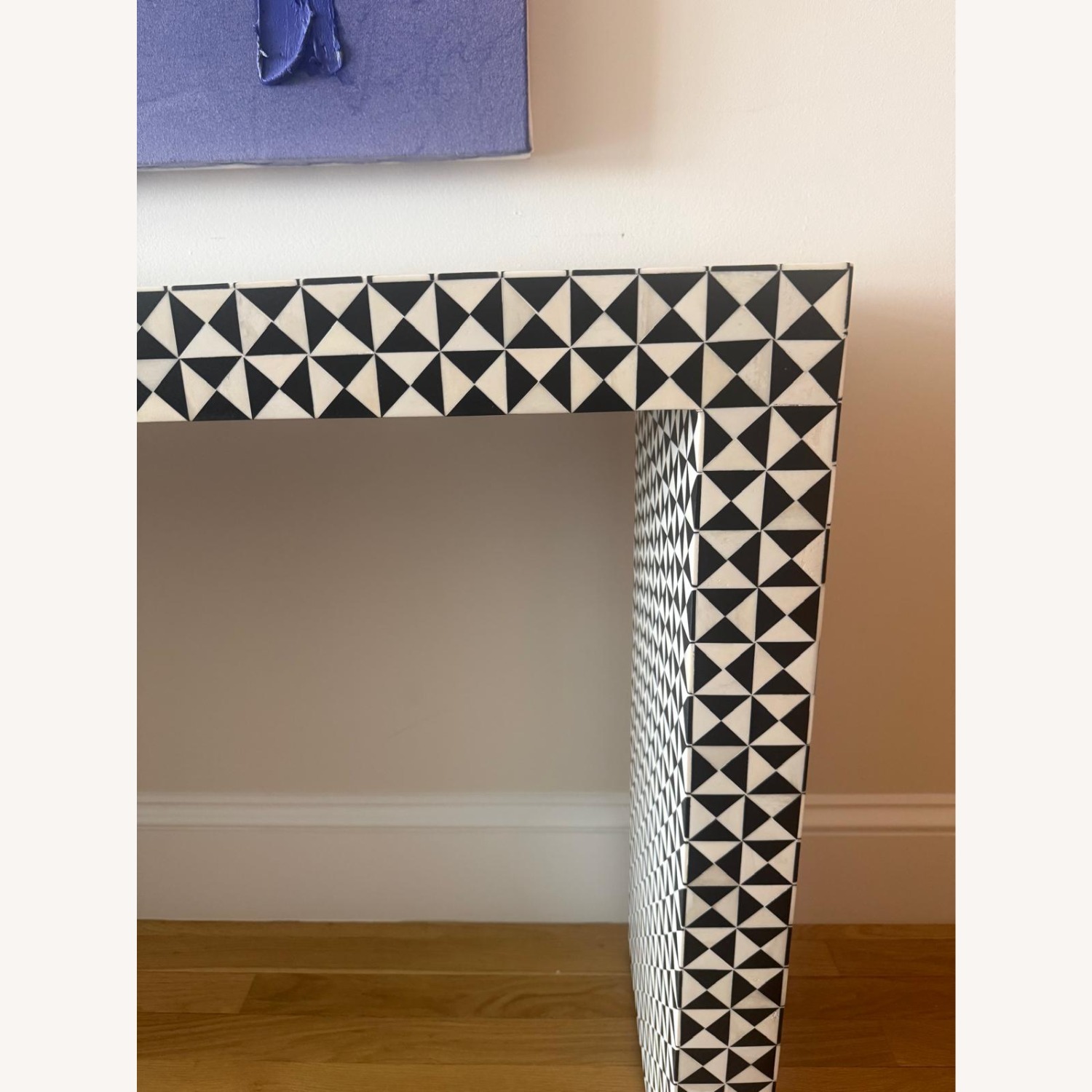 Crate & Barrel Intarsia Rectangular Mosaic Teak Wood 50" Console Table - image-5