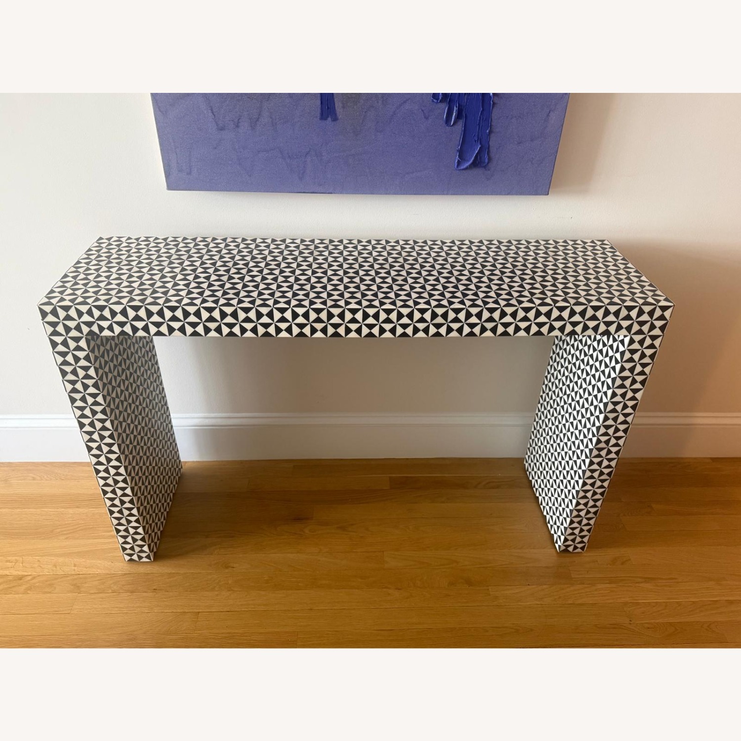 Crate & Barrel Intarsia Rectangular Mosaic Teak Wood 50" Console Table - image-2