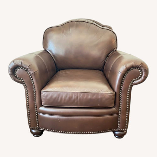 Used Ethan Allen Dark Brown Leather Armchair & Ottoman for sale on AptDeco