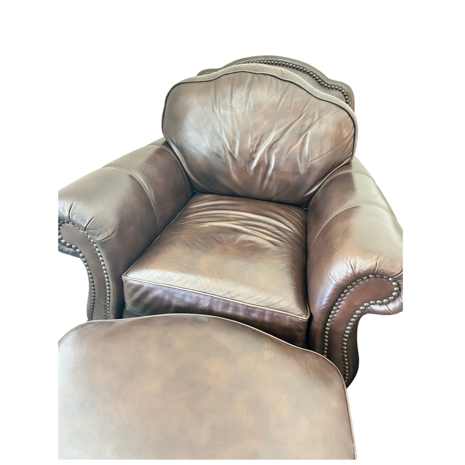 Ethan Allen Dark Brown Leather Armchair & Ottoman - image-2