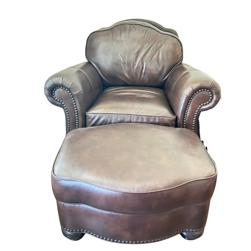 Used Ethan Allen Dark Brown Leather Armchair & Ottoman for sale on AptDeco